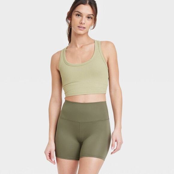 All In Motion Biker Shorts XS Green High Waist Comfort Activewear Stretch Target - Picture 1 of 5